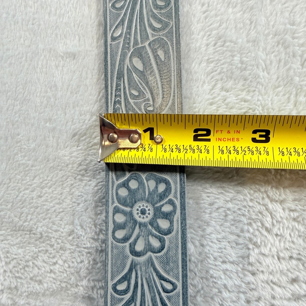 Kacey Musgrave Lee Floral Western Leather Belt Silver Custom Buckle Blue 2XL 2X - Picture 5 of 9